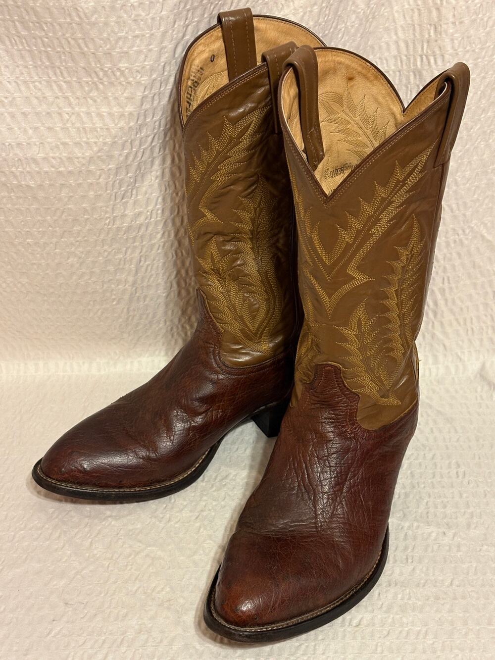 Vintage 80’s Tony Lama Ostrich Leather Western Cowboy Boots Men’s 10EE USA